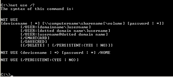 Commande Net USE, syntaxe de base